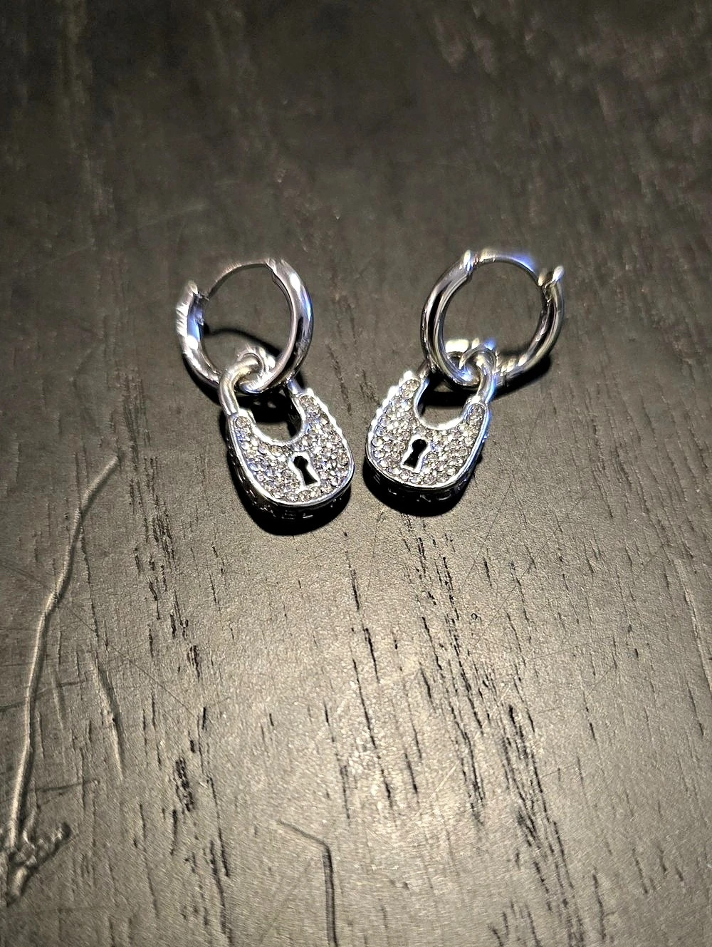 Michael Kors Lock Charm Drop Earrings in Silver With Pave